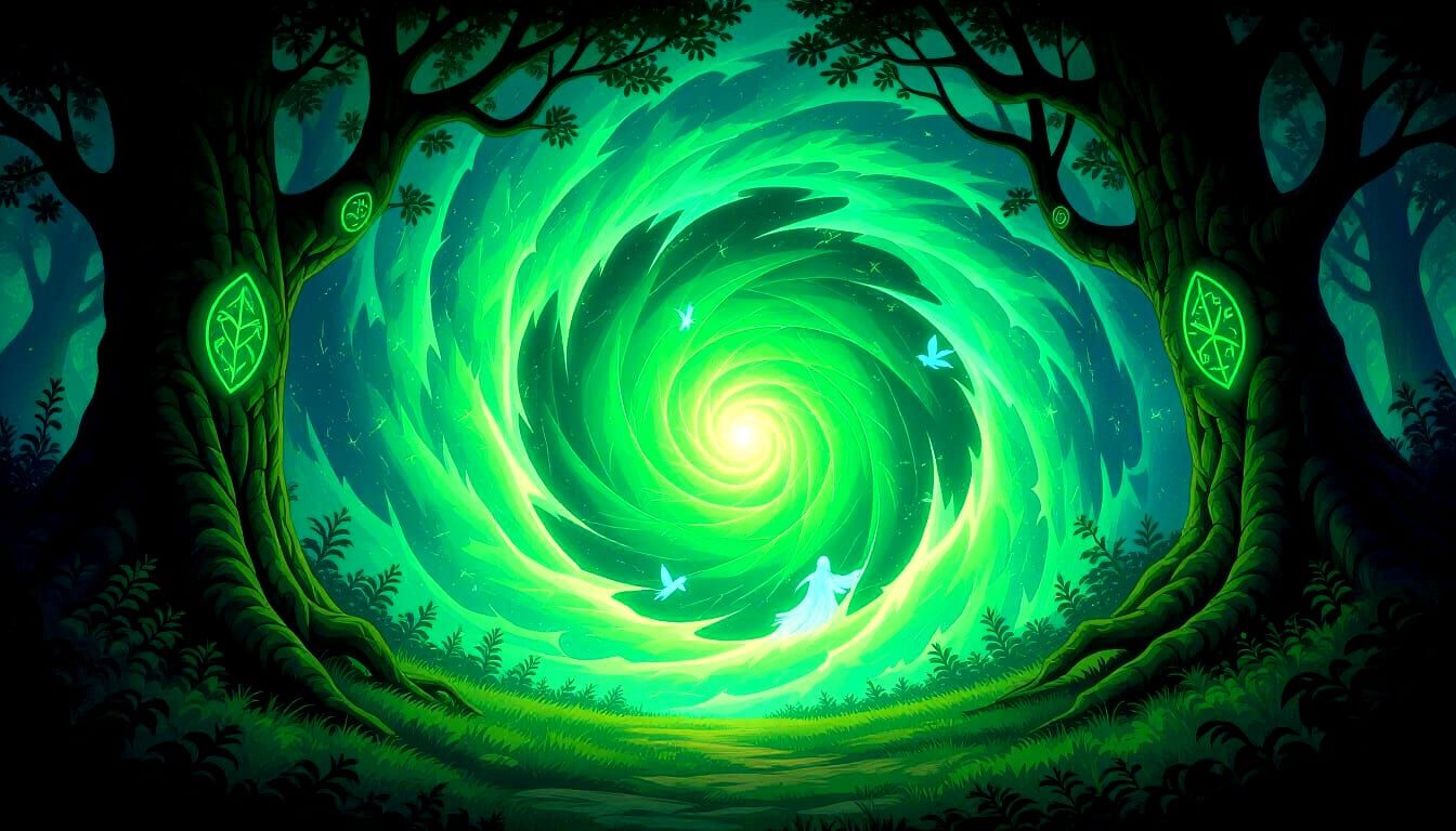 Emerald Energy Vortex in Enchanted Forest