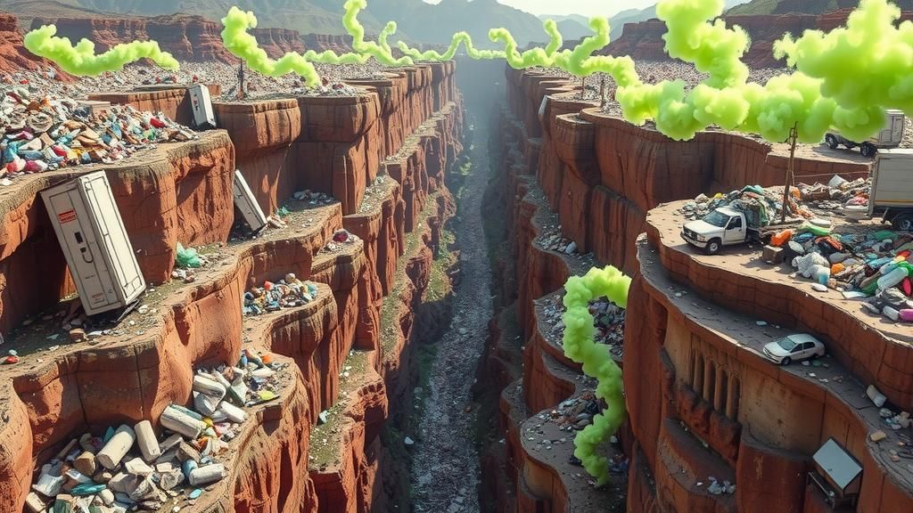 Claymation Garbage Canyon with Vibrant Waves of Trash