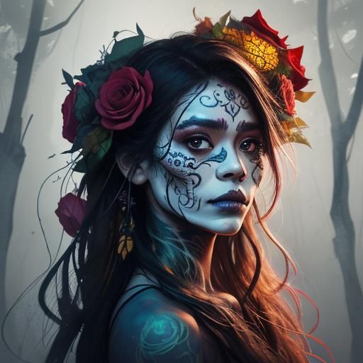 Micronesian Woman with Roses in Carne Griffiths Style