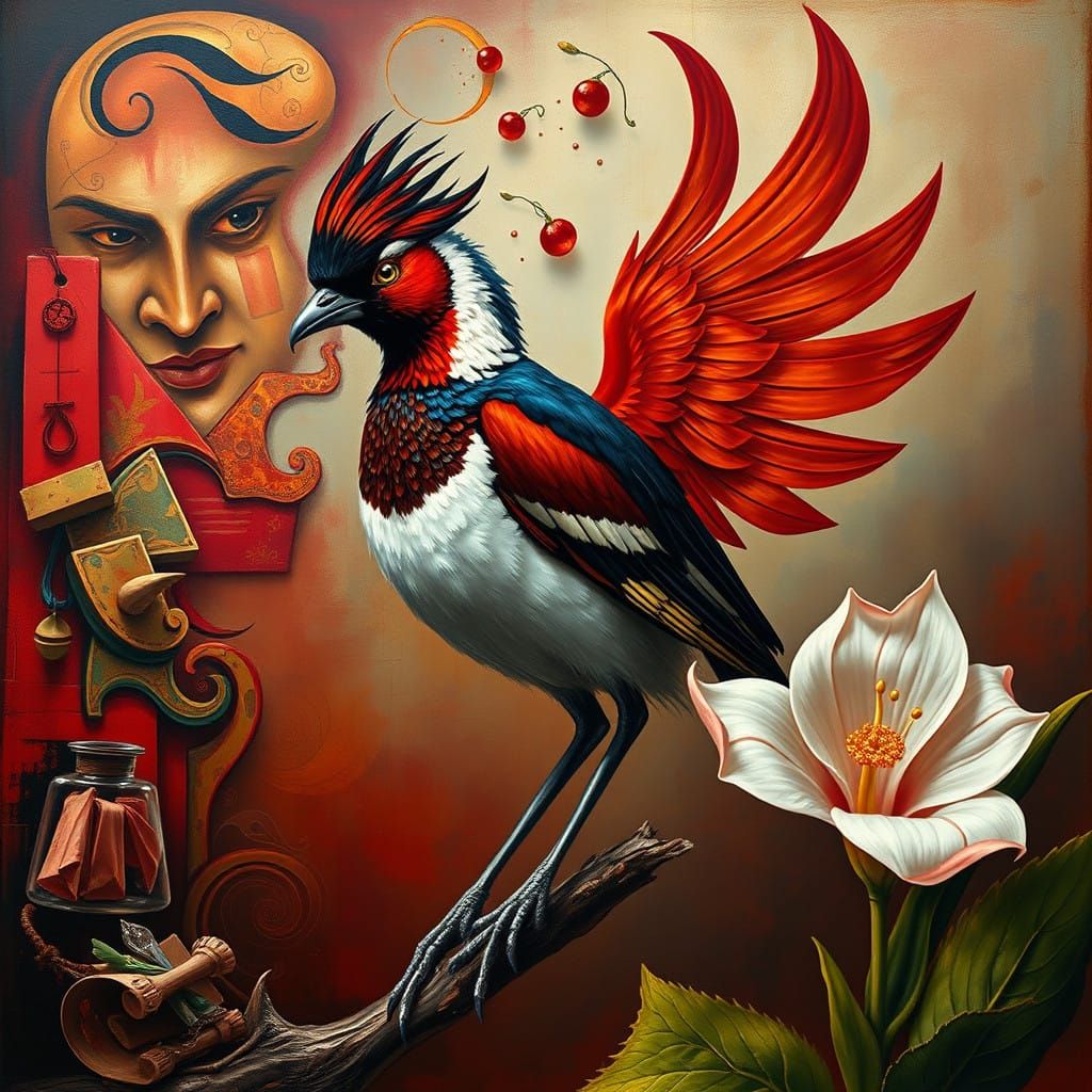 Vibrant Christmas Scene in Pieter Bruegel Style with Abstrac...