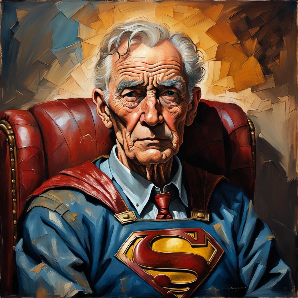 Elderly Superman in Warm, Golden Lighting