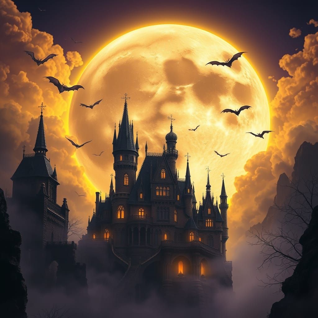 Steampunk Gothic Castle Floating in Golden Light