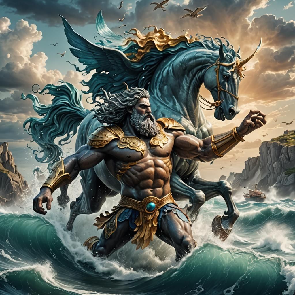 Poseidon vs Pegasus: Hyperrealistic Ocean Battle