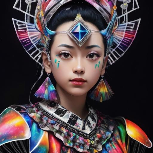 Children's Crayon Art with Rainbow Fairy in Rayograph Style