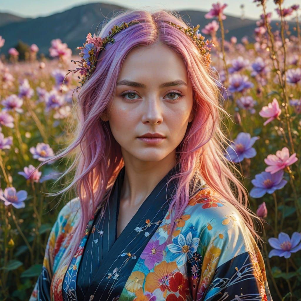 Woman with Bioluminescent Flowers: A Surreal Portrait