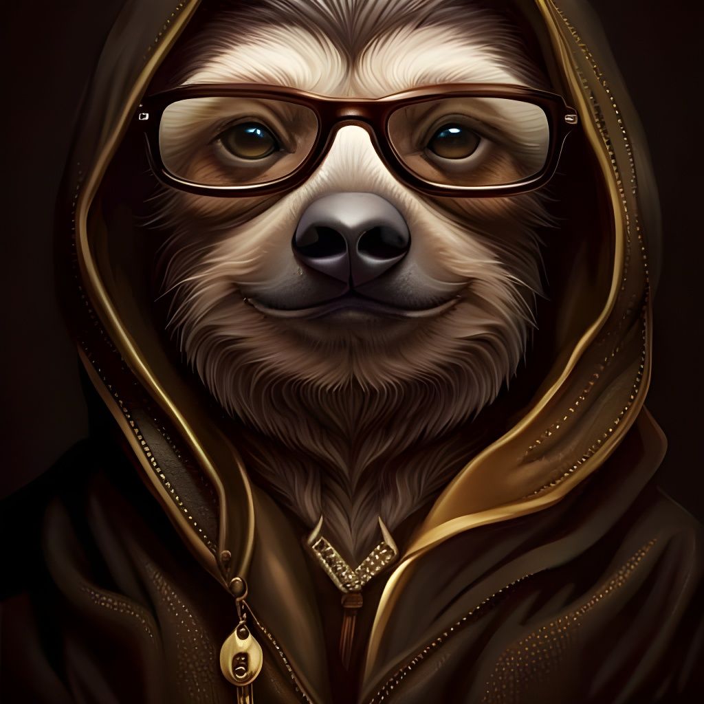 Sophisticated Sloth in Versace Glasses, Digital Painting