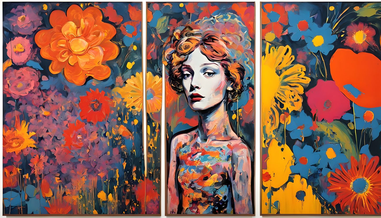 Whimsical Fae in Vibrant Garden of Kaleidoscopic Flowers