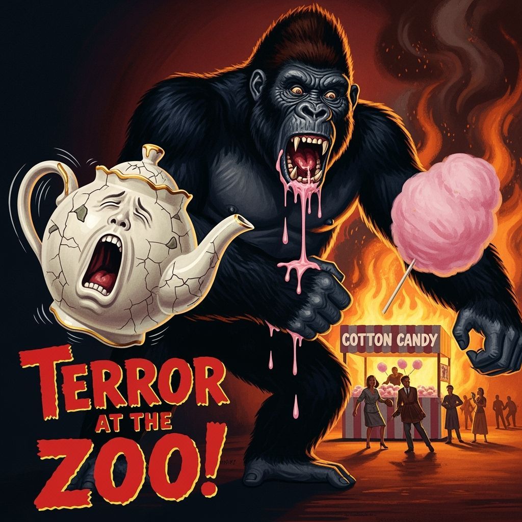 Retro Horror Poster: Killer Teapot & Mutant Gorilla