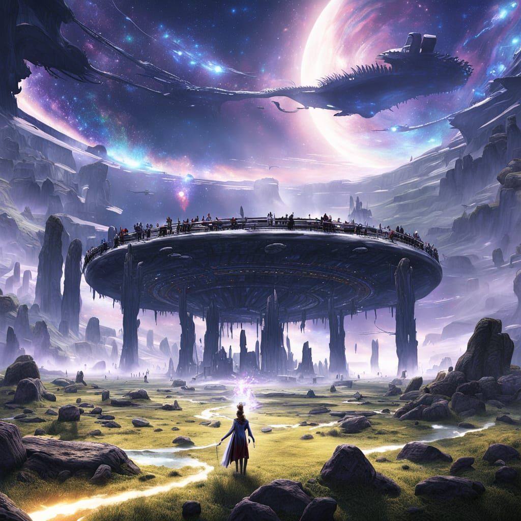 Cosmic Serenity: A Majestic Spacecraft Above Ancient England