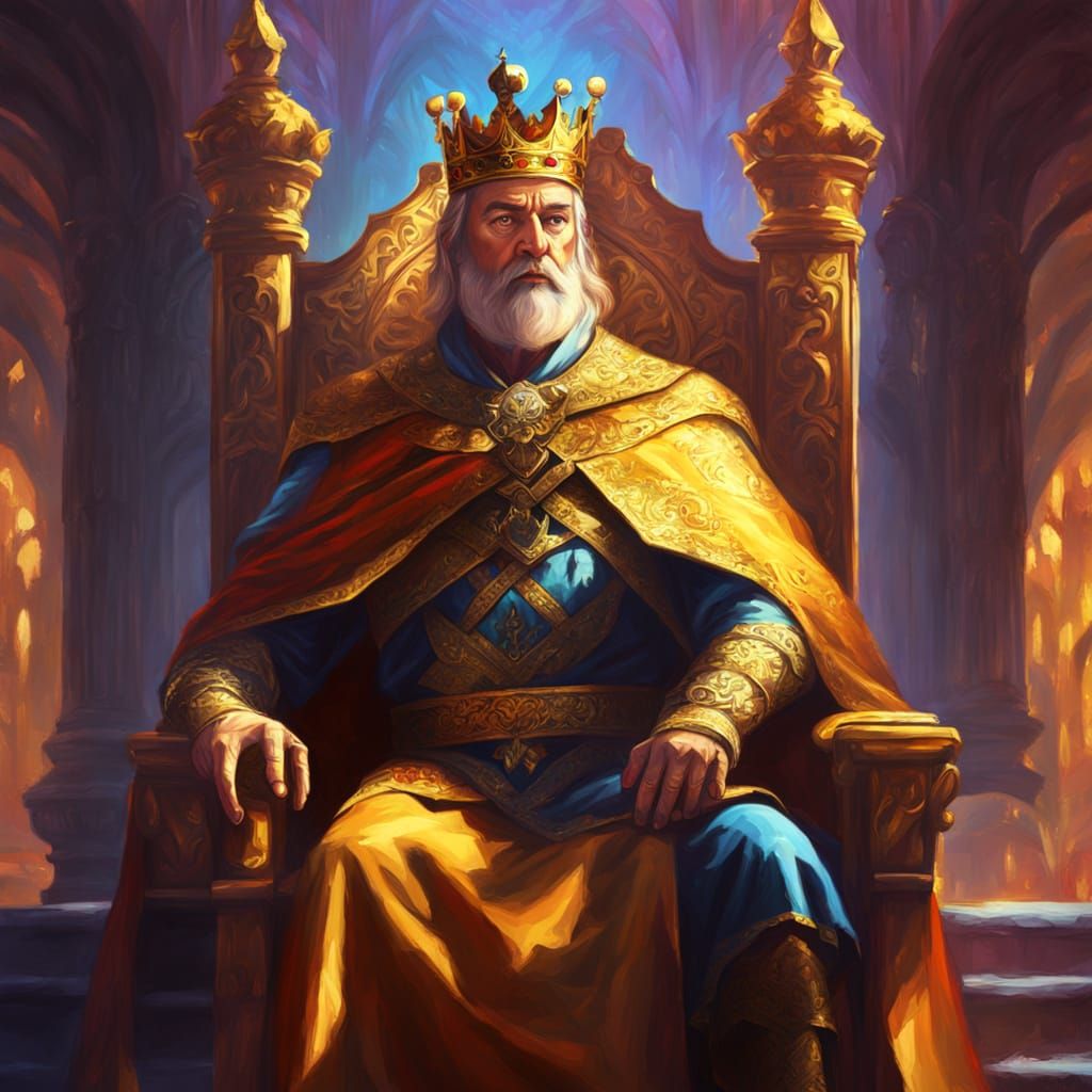Majestic King on Throne in Oil Painting Style