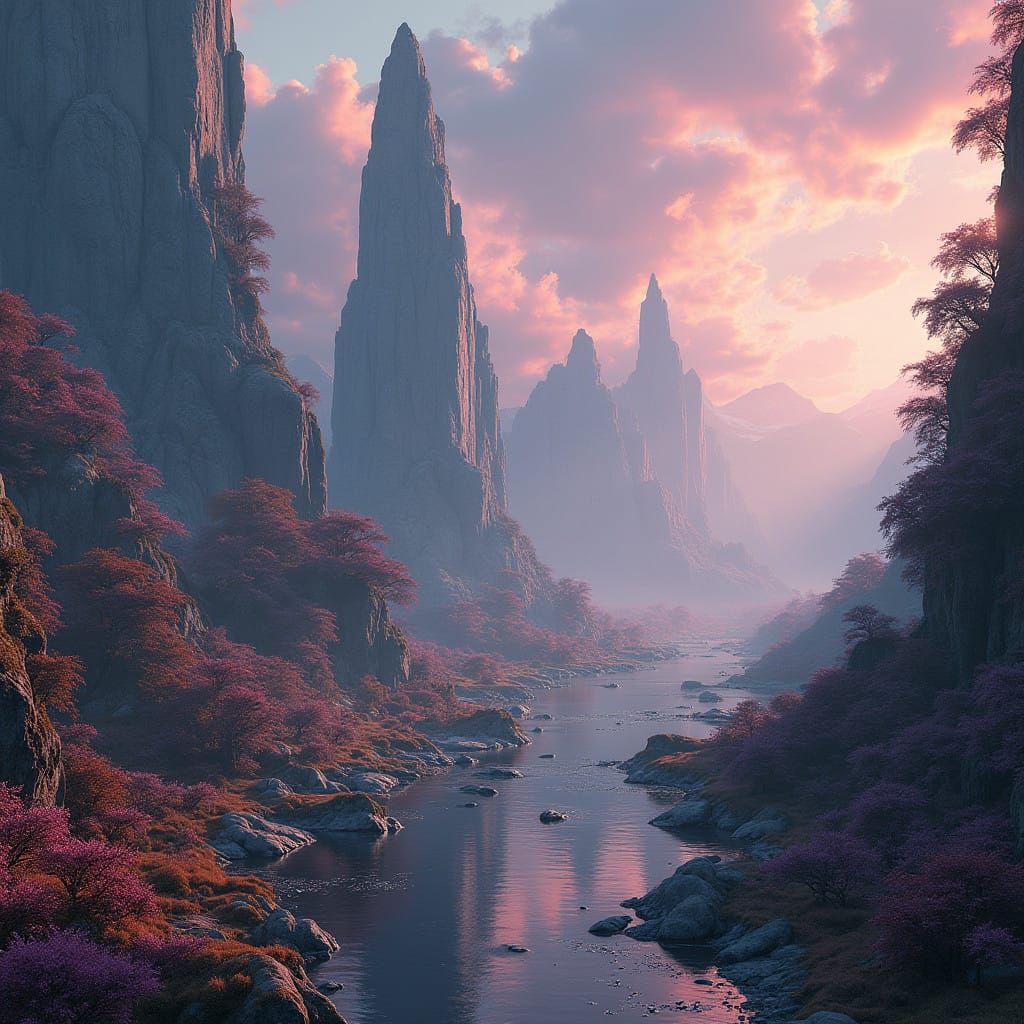 Ethereal Fantasy Realm in Vibrant, Dreamlike Detail