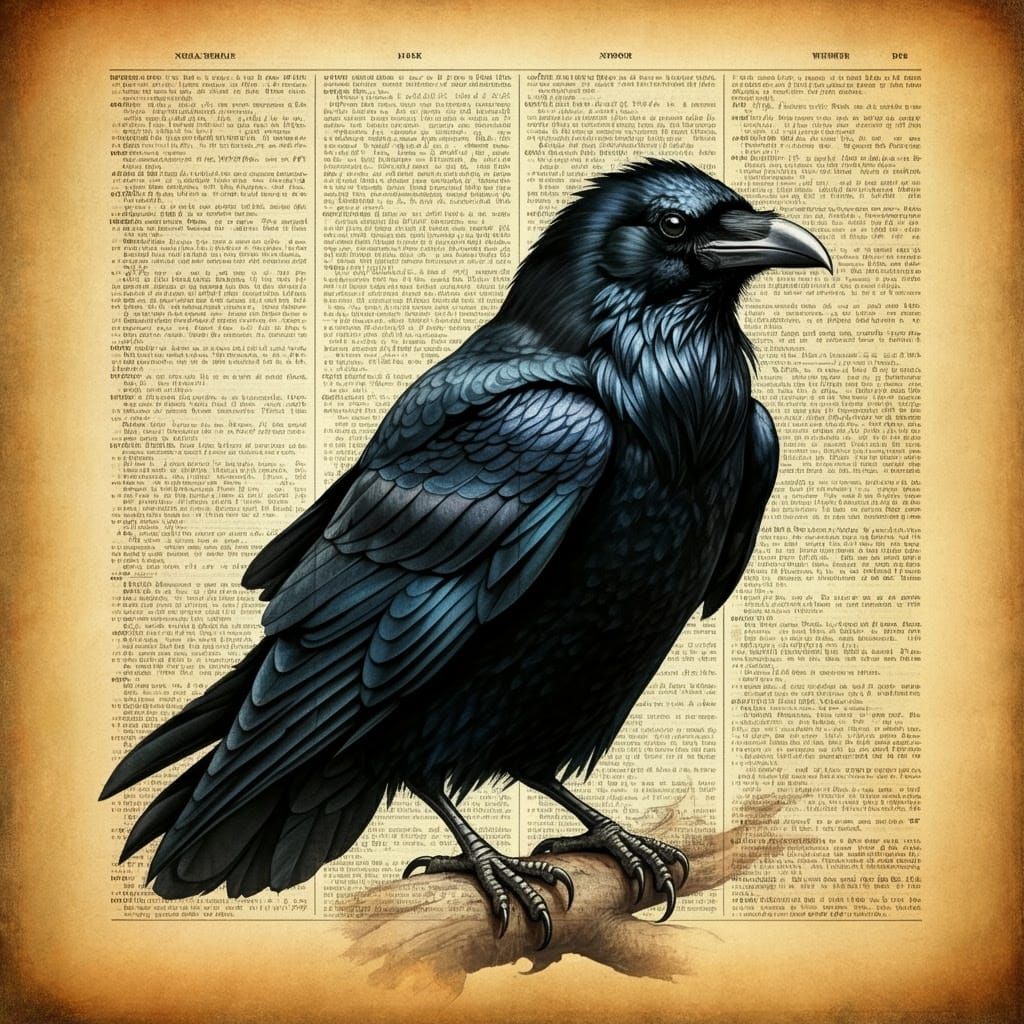 Ethereal Raven on Vintage Dictionary Page