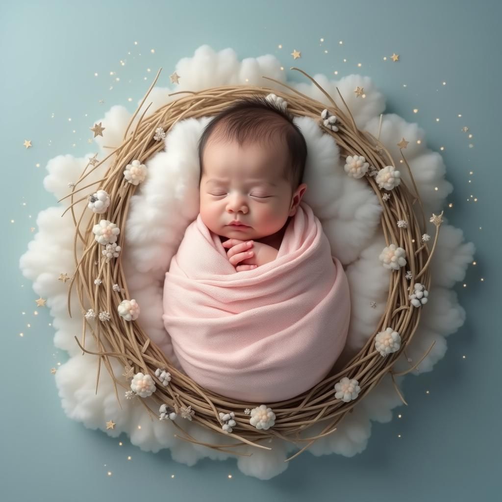 Peaceful Premature Baby in Nest: Dreamy Ethereal Art