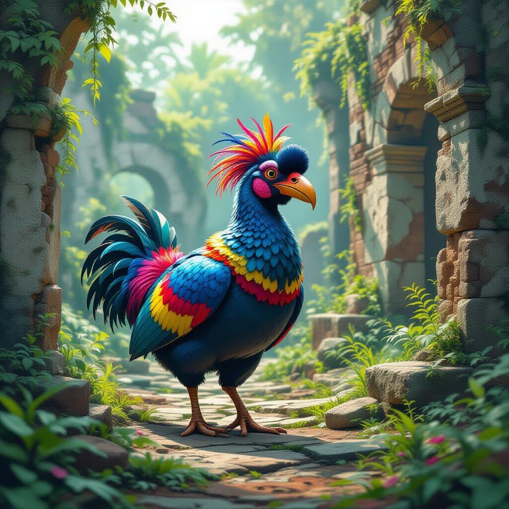 Dodo Bird in Ancient Ruins: Matte Painting