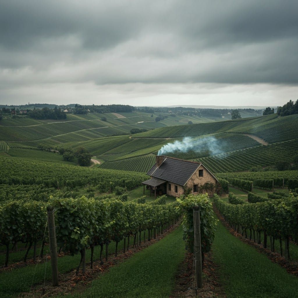 Rustic Cottage in Valley Landscape, Impressionist Style