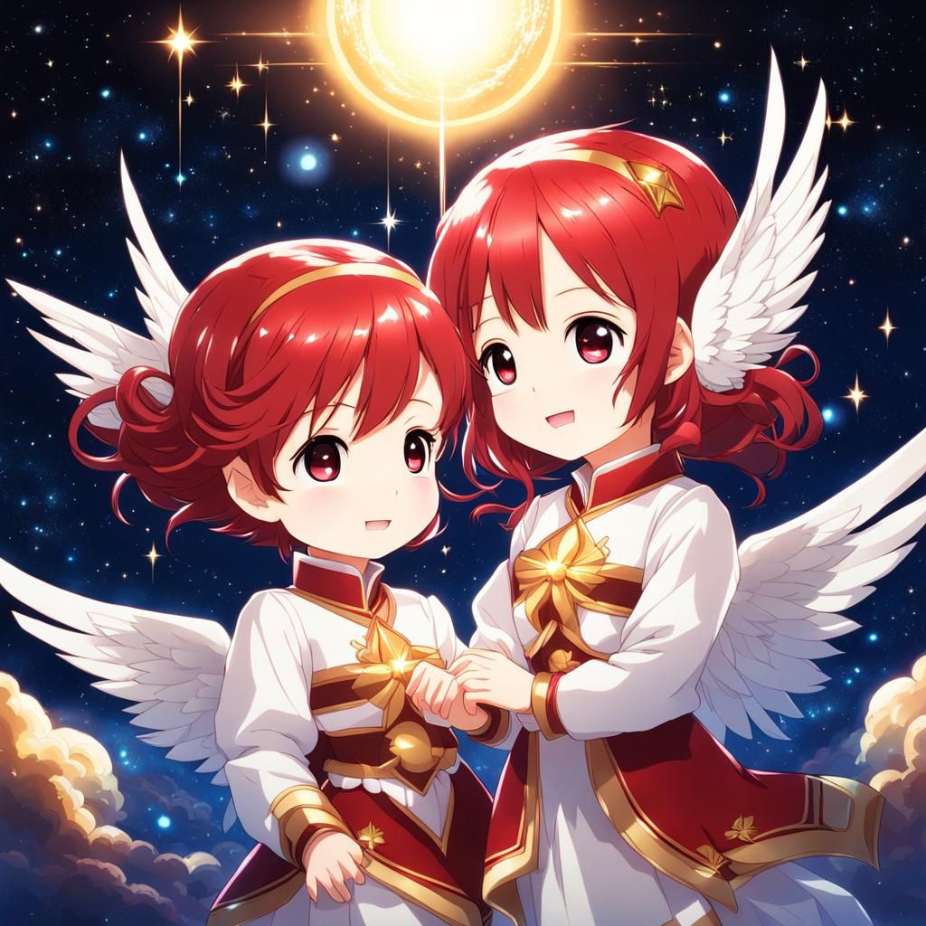 Chibi Angels with Glowing Aura in Dreamcore Style