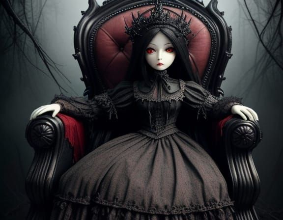 Creepy Doll on Garish Throne in Surreal Nightmare