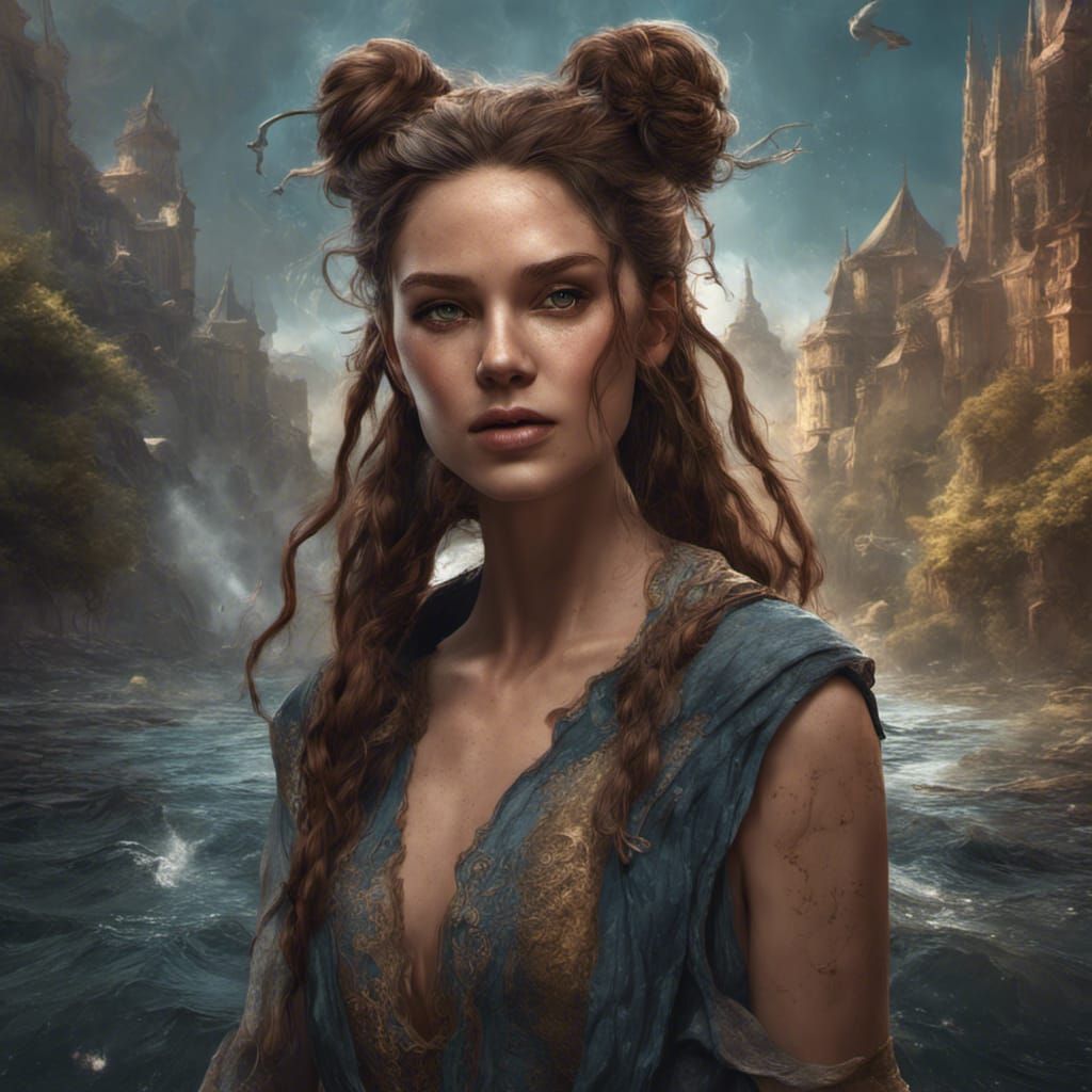 Water Elf with Long Brown Hair in Matte Painting