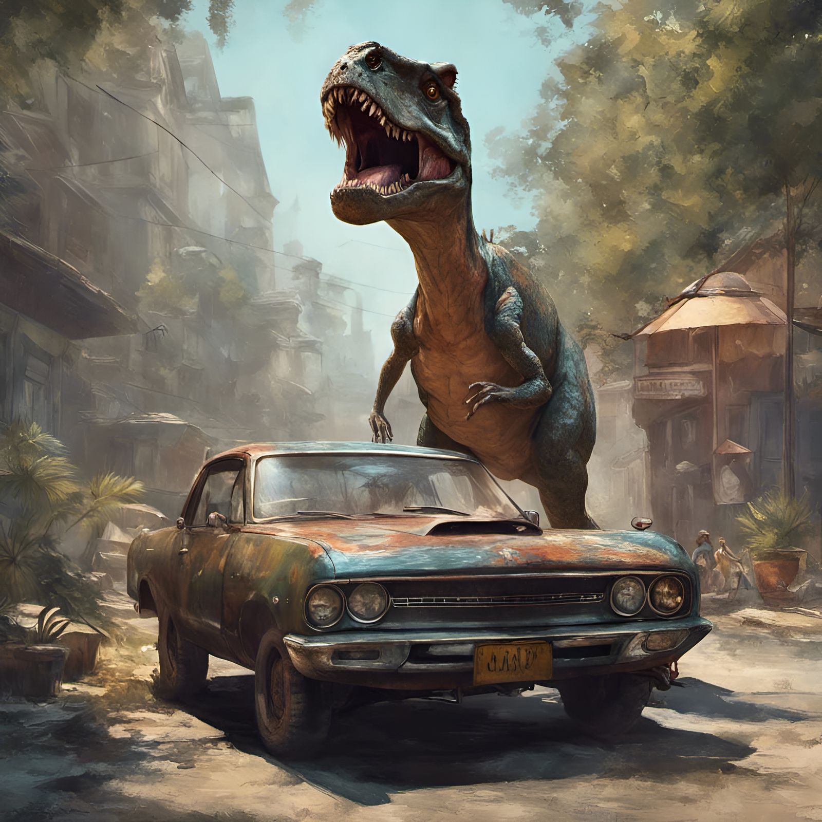 T-Rex Portrait in Classic Illustration Style