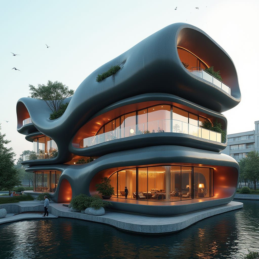 Futuristic Organic Flower Building in Urban Setting