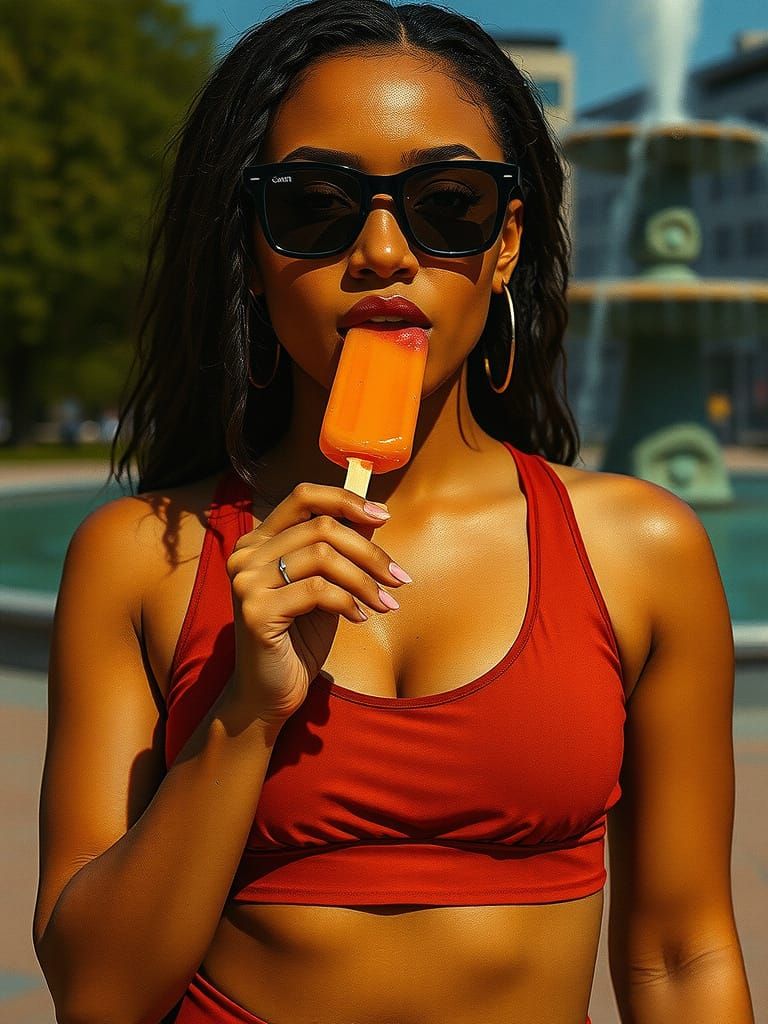 Bi-Racial Woman in Athletic Wear with Popsicle