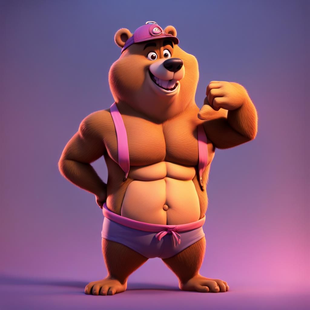 Muscular Yogi Bear in Fundoshi: Pixar-Style 3D Art
