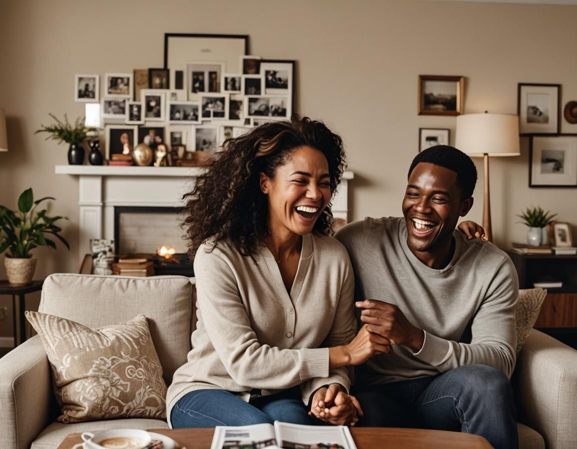 Joyful Couple Receives Good News: Americana Art Style