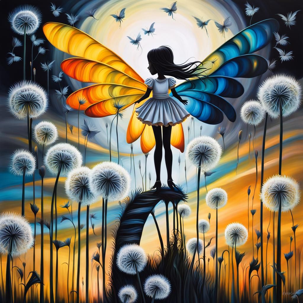 Winged Fairies Making Wishes in Dandelion Dreamscape