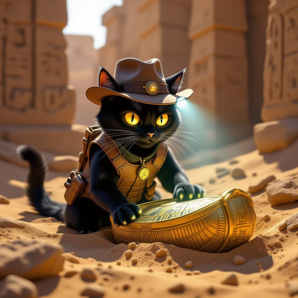 Black Feline Archaeologist Unearths Golden Sarcophagus in De...