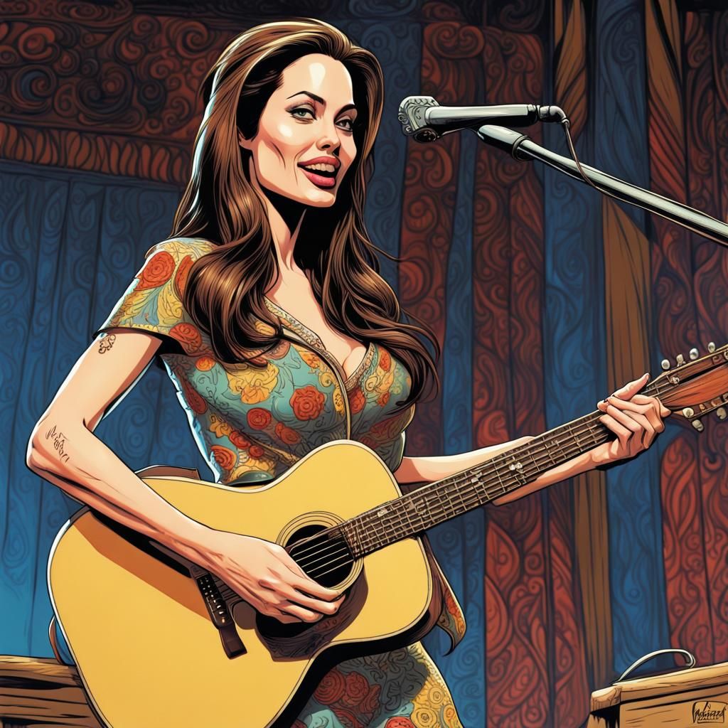 Angelina Jolie as 1960s Singer in Comic Book Art