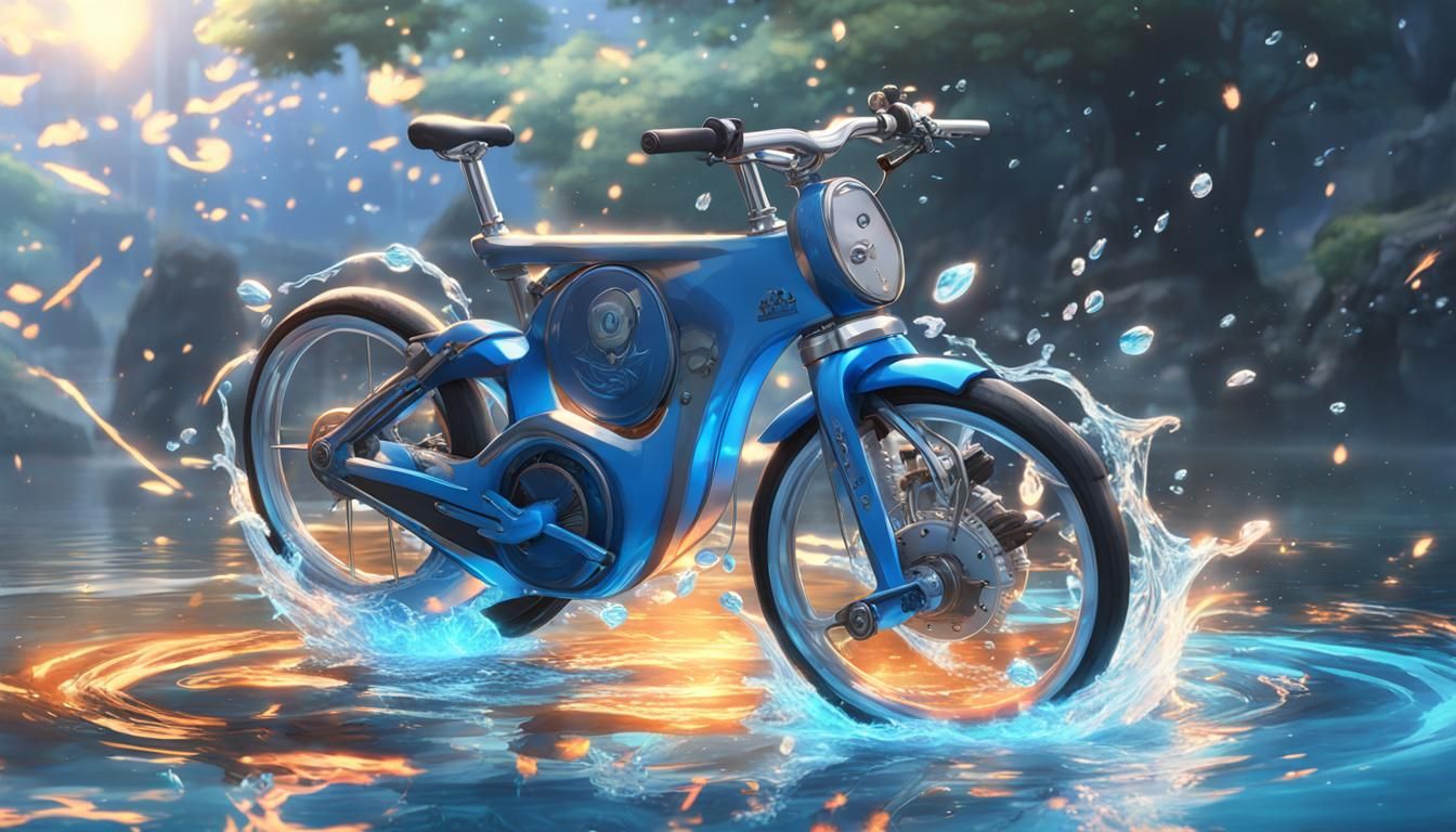 Anime Bicycle Powers with Blue Flames in 3D Art