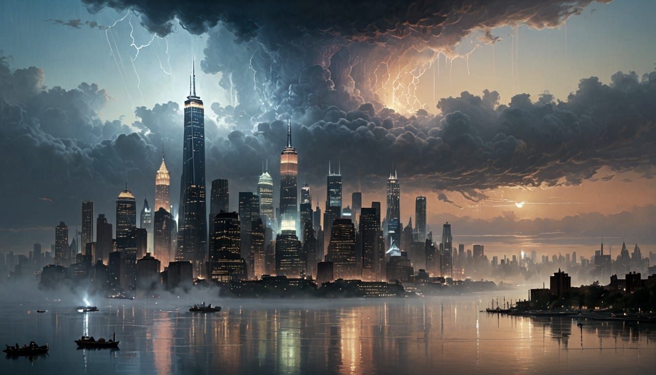 Cyberpunk Cityscape Backdrops Hudson River