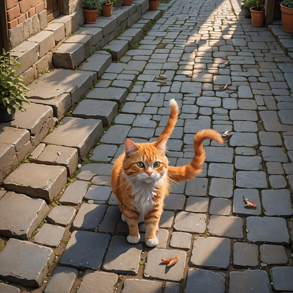 Orange Cat Walks Through Lively Market