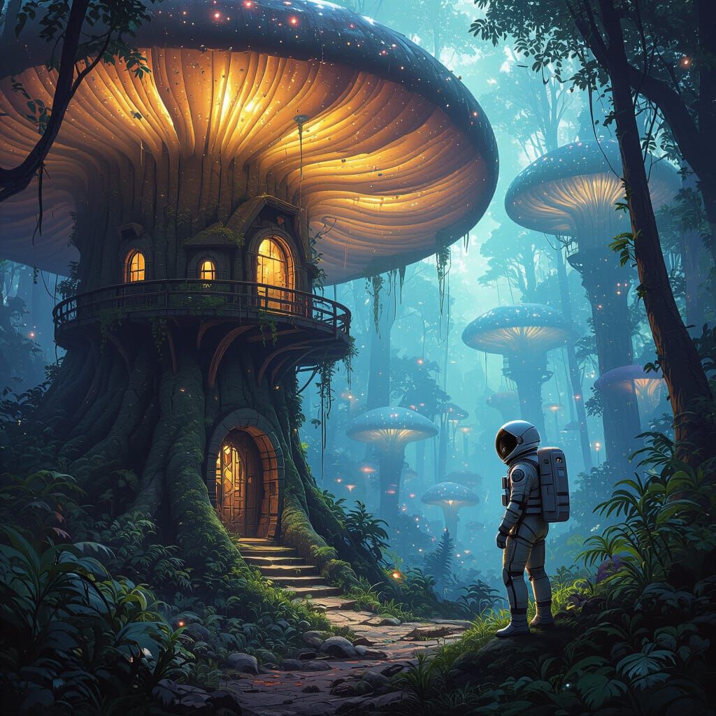 Astronaut Discovers Bioluminescent Alien Treehouse