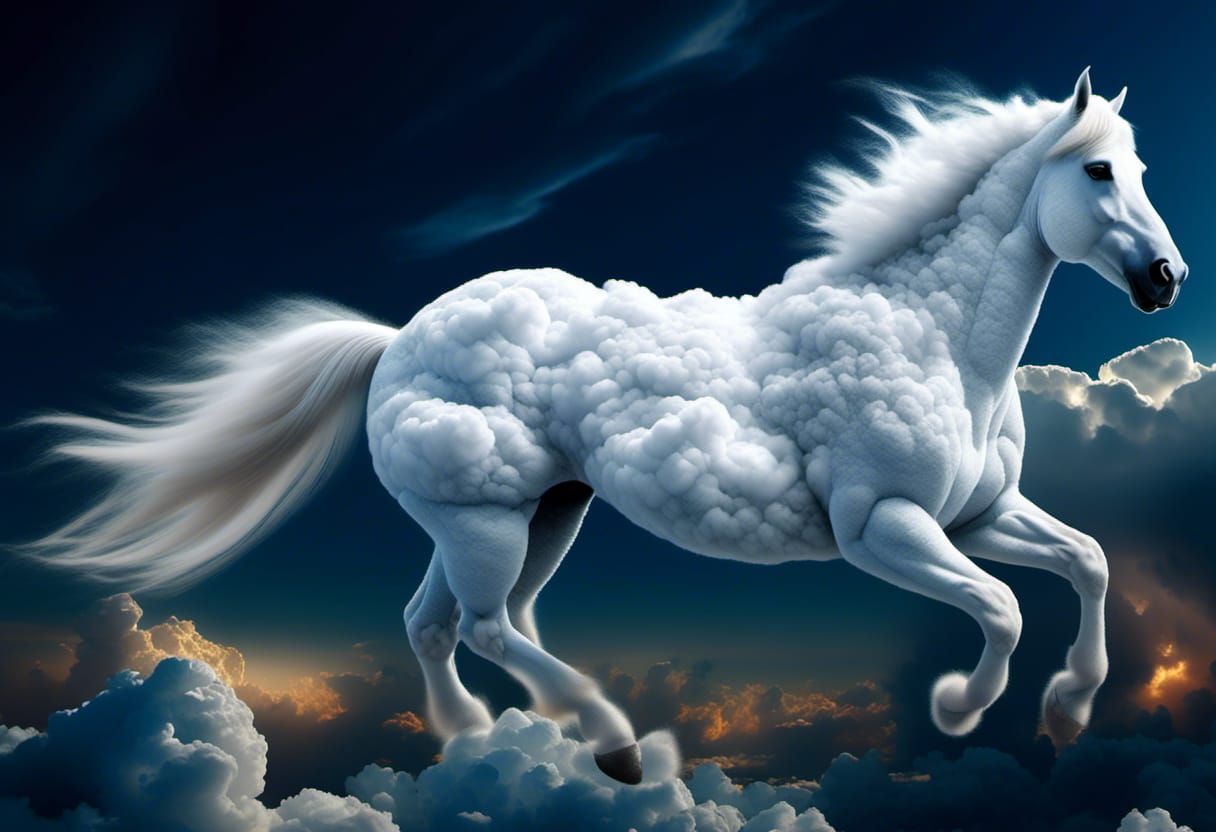 Cloud Horse Galloping Through Twilight Sky: Airbrush Art