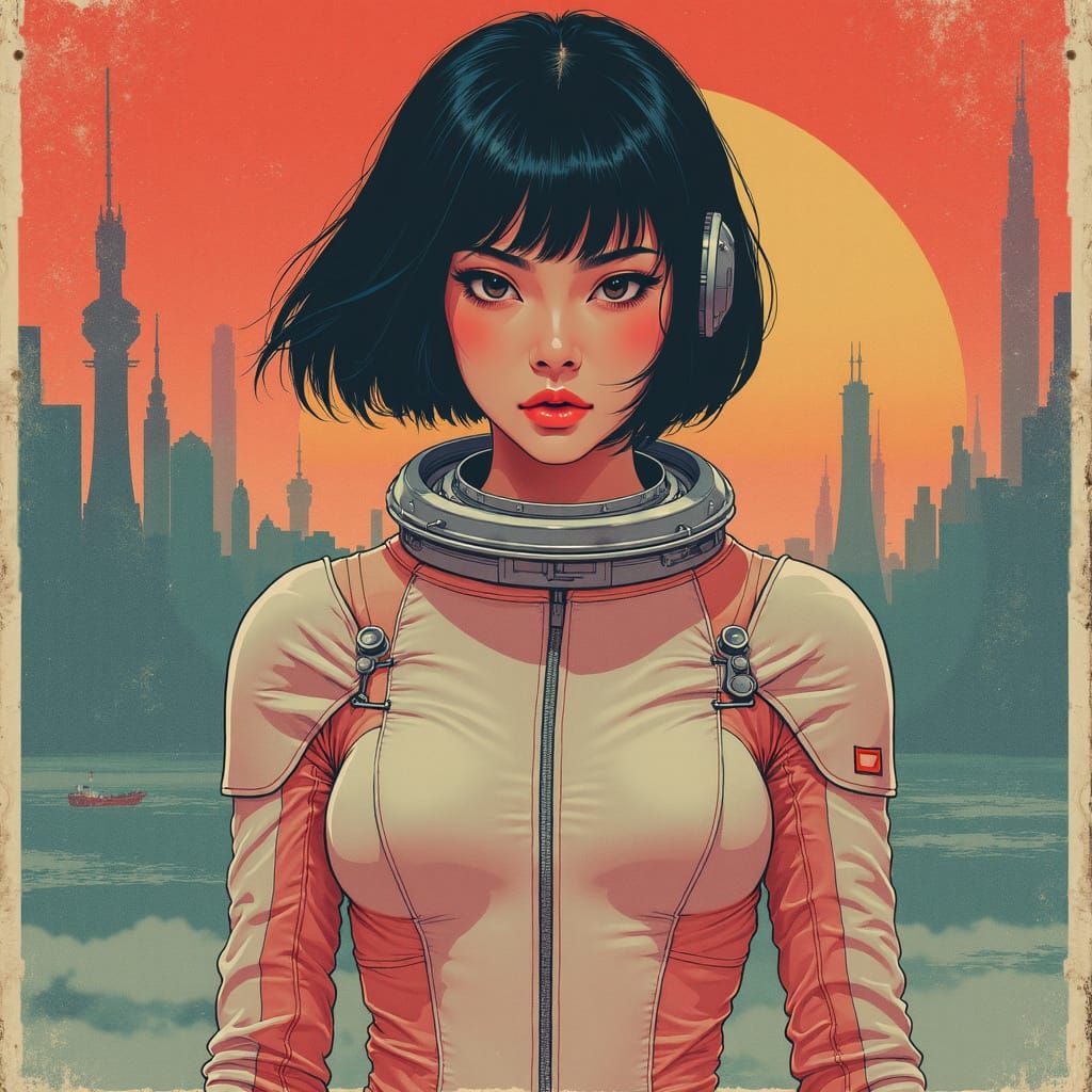 Retro Sci-Fi VHS Cover Art of Japanese Astronaut