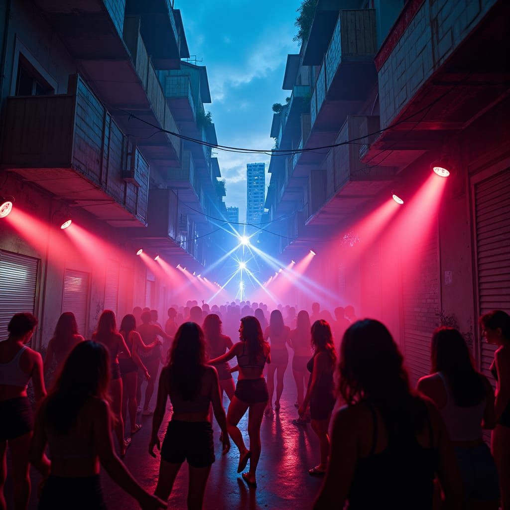 Futuristic Favela Funk Party in Neon Cyberpunk Style