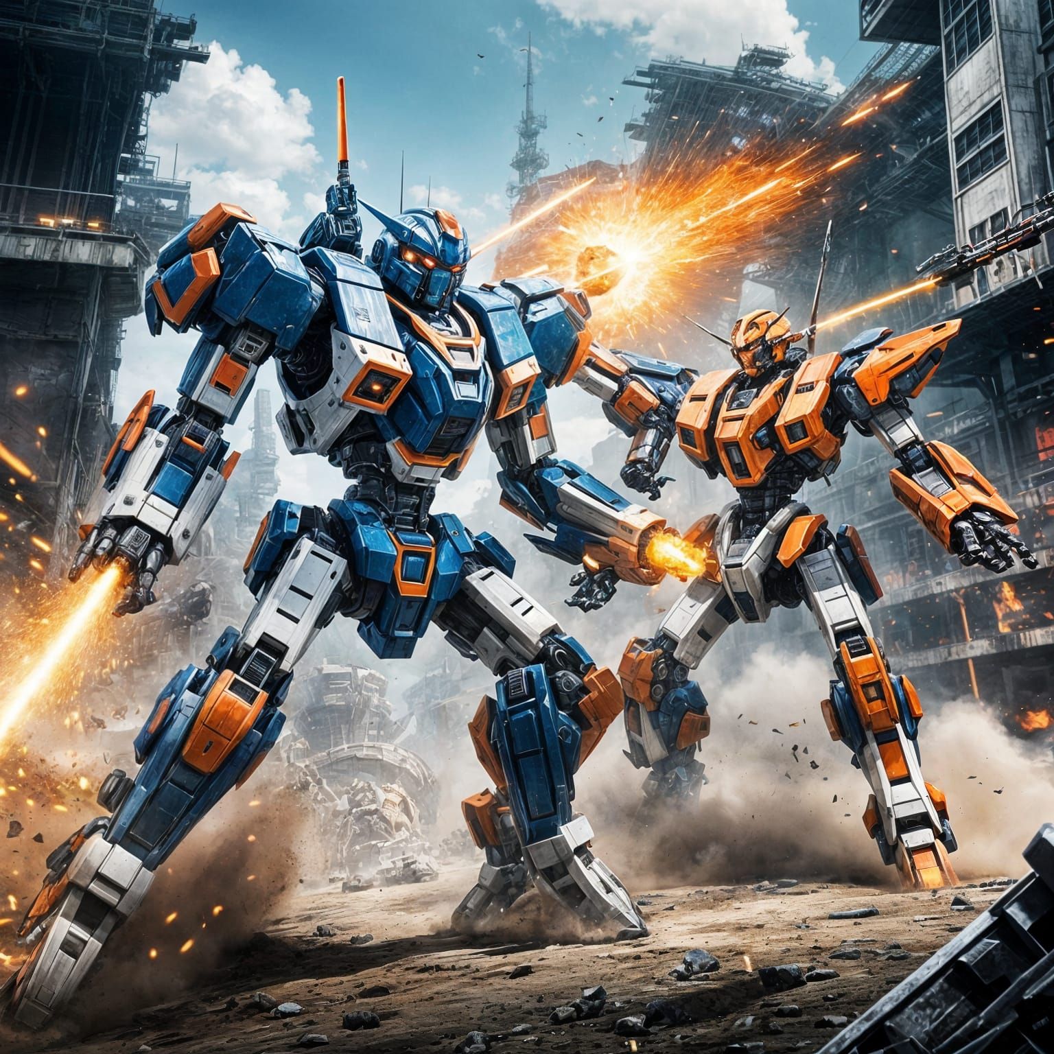 Mecha Battle in Arena: Hyperdetailed Action Scene