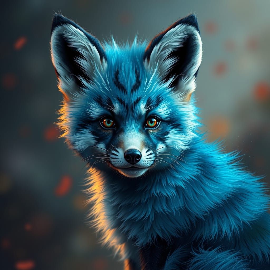 Blue Striped Fox Cub in Hyperrealistic Style