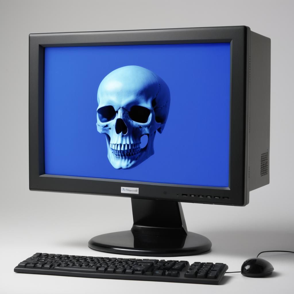 Blue Screen of Death Skull on Monitor