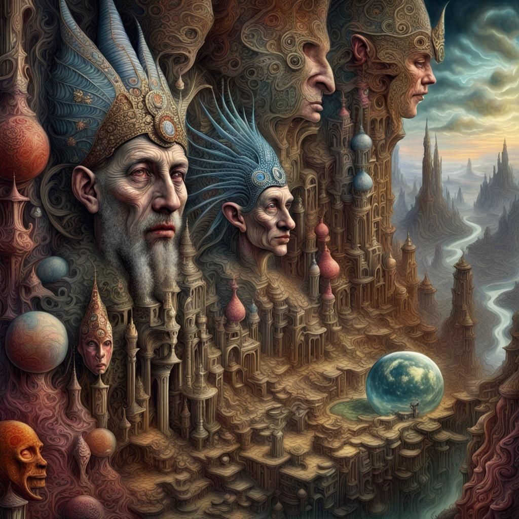 Surreal Visionary Art Landscape in Mixed Media Style