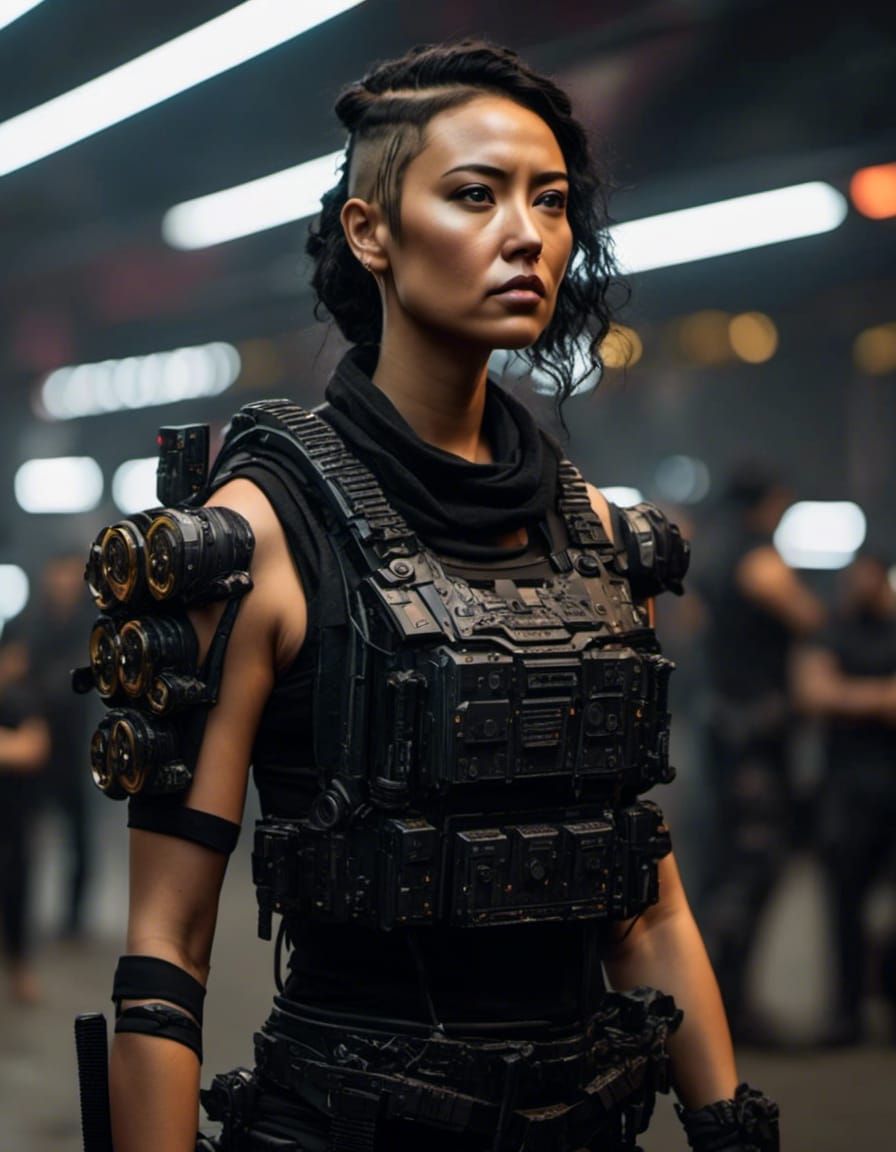 Cyberpunk Maori Mercenary in Dystopian Market