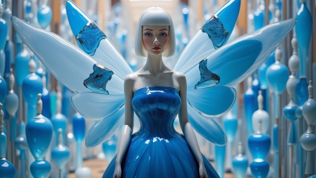 Surreal Goddess with Cerulean Butterfly Wings Takes Flight