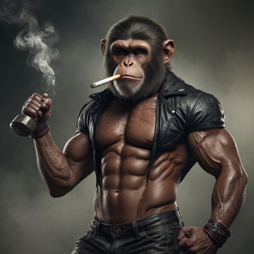 Monkey Powerlifter Smoking: Hyper-Realistic Digital Art