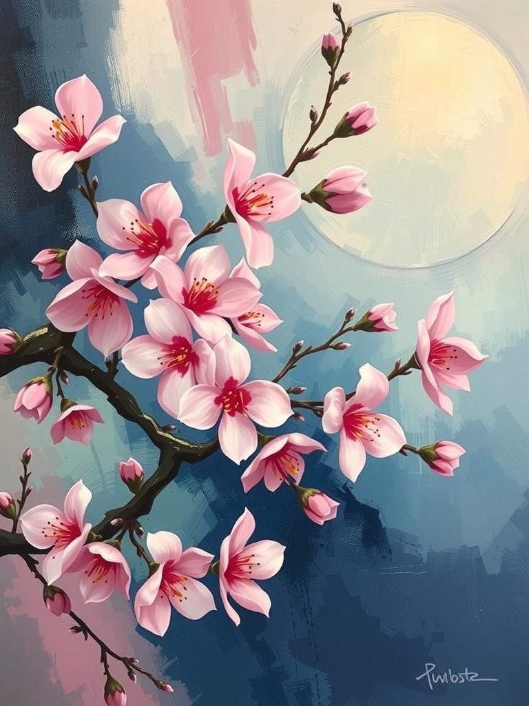 Abstract Sakura Blossoms in Kandinsky Style