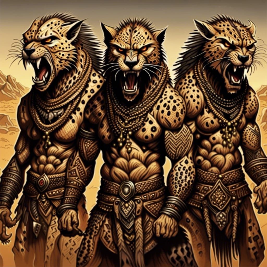 Savage Werecheetahs with Tribal Tattoos in Dark Fantasy