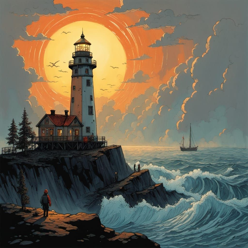 Abstract Lighthouse at World's End: Expressionist Art