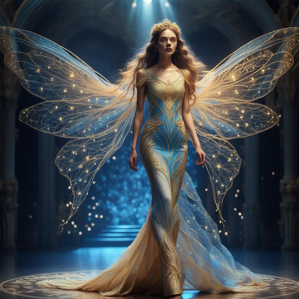 Hyperrealistic Fairy Woman on Catwalk in Vixsin Style