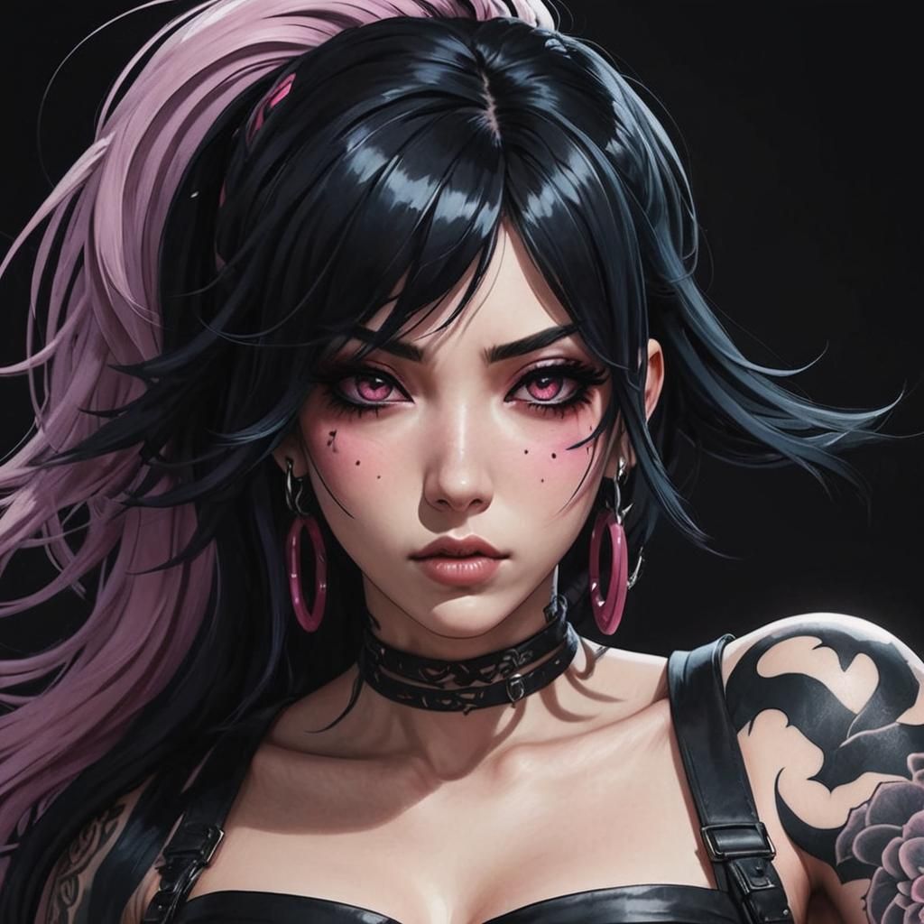 Anime Portrait of Confident Cyber Goth Girl