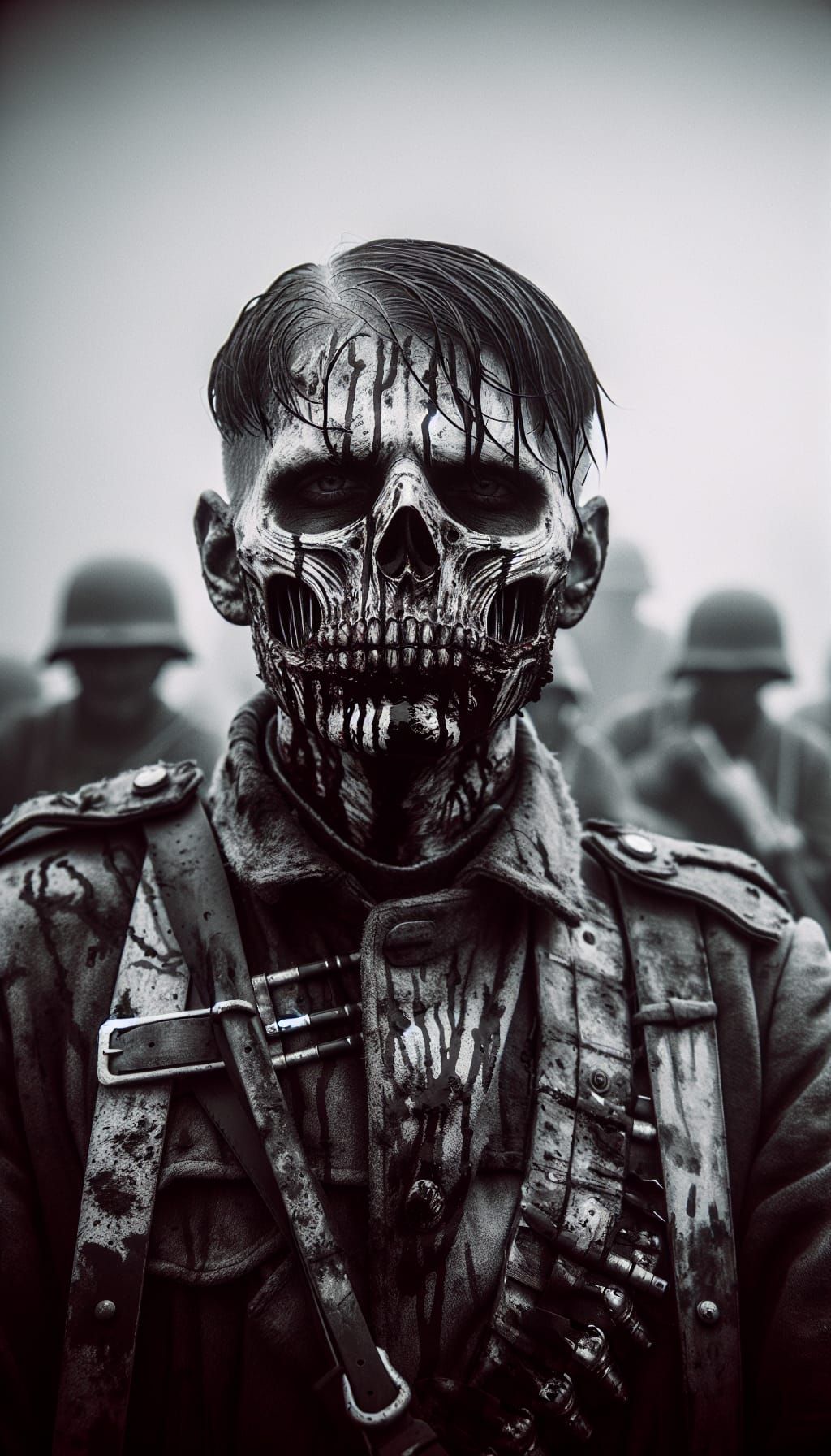Bleeding Soldier in Death Mask: Monochrome Horror